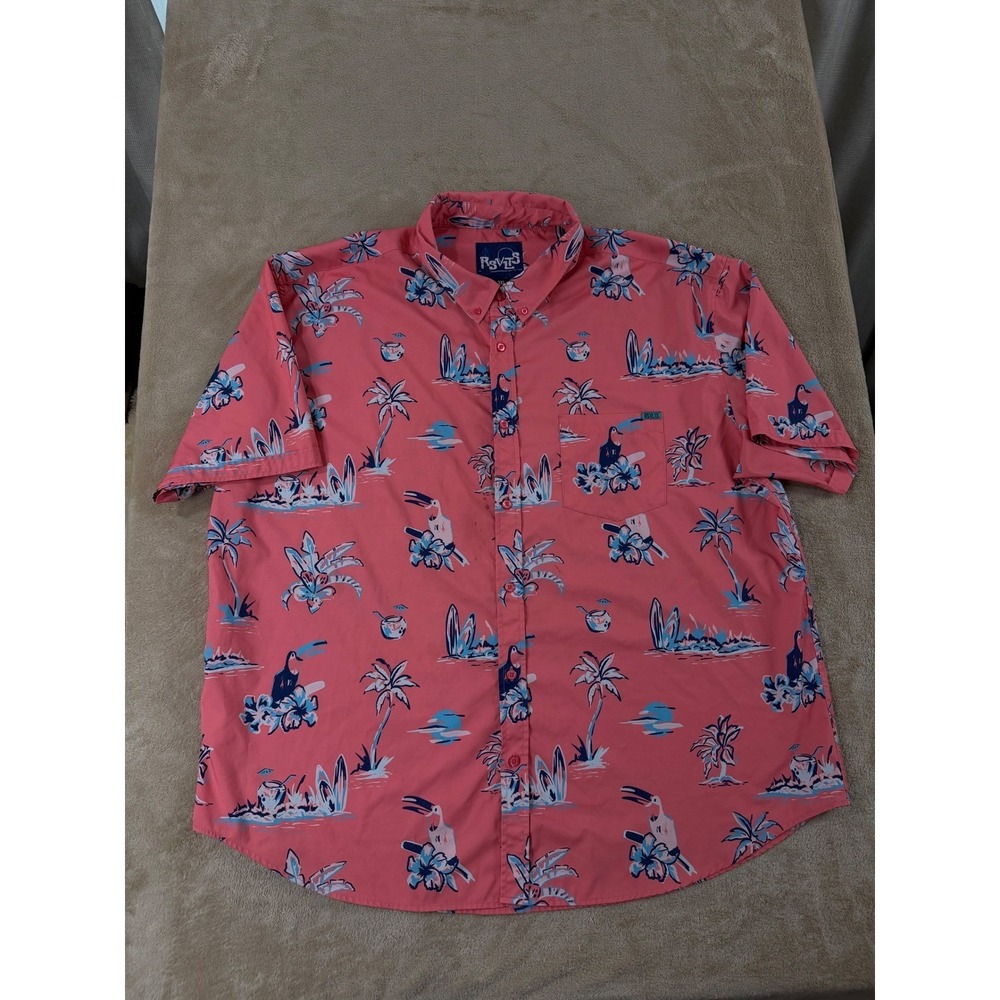 RSVLTS Shirt‎ mens 3XL Pink Tropical Toucan Palm Tree  Button Down Short sleeve
